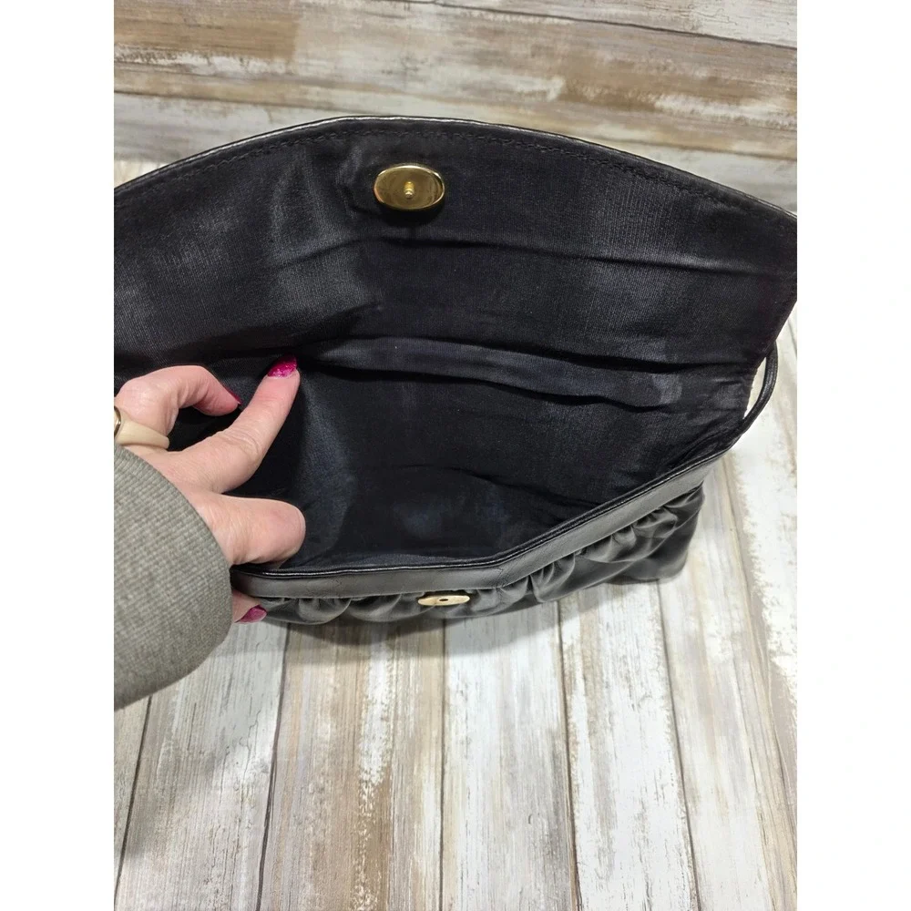 Vintage Black Leather Clutch‎ Handbag Shoulder Strap Evening Bag & HL USA Bag